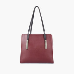 Burgundy and black zipper shoulder bag with long handle