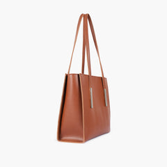 Brown zipper shoulder bag with long handle
