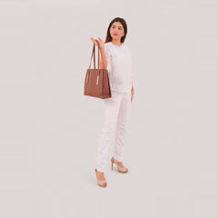 Brown zipper shoulder bag with long handle