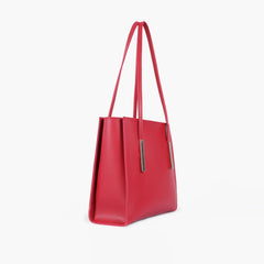 Maroon zipper shoulder bag with long handle