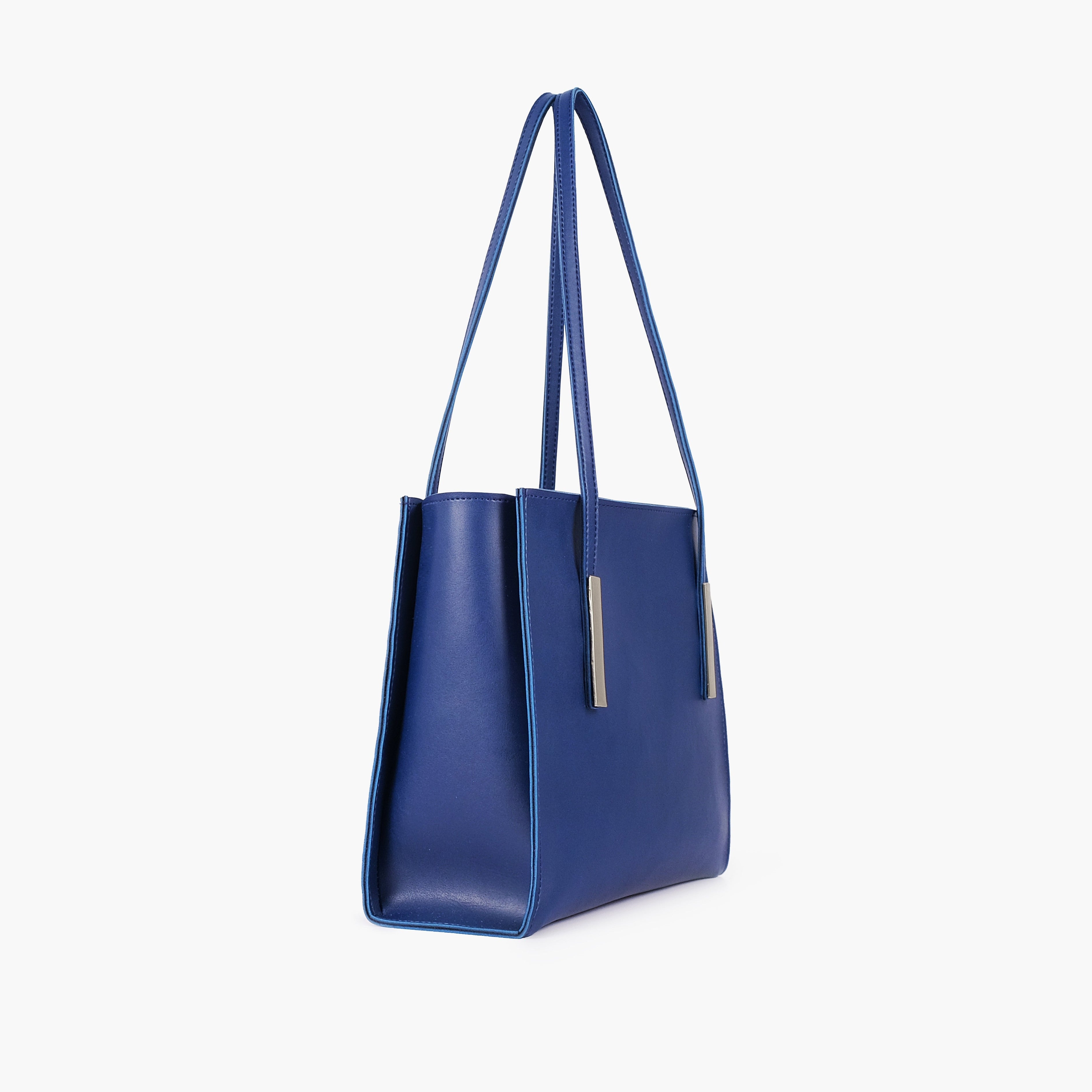 Blue zipper shoulder bag with long handle