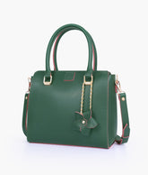 Army green handbag with flower charm