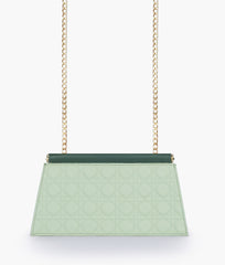 Army green quilted evening clutch with snap closure