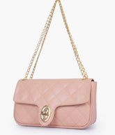 Baby pink quilted small shoulder bag with chain