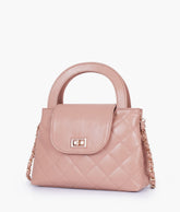 Baby pink flap quilted bag with top handle