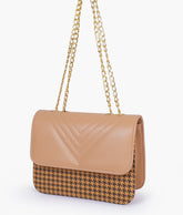 Beige houndstooth chain cross-body bag