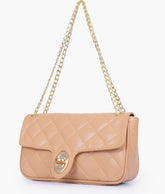 Beige quilted small shoulder bag with chain
