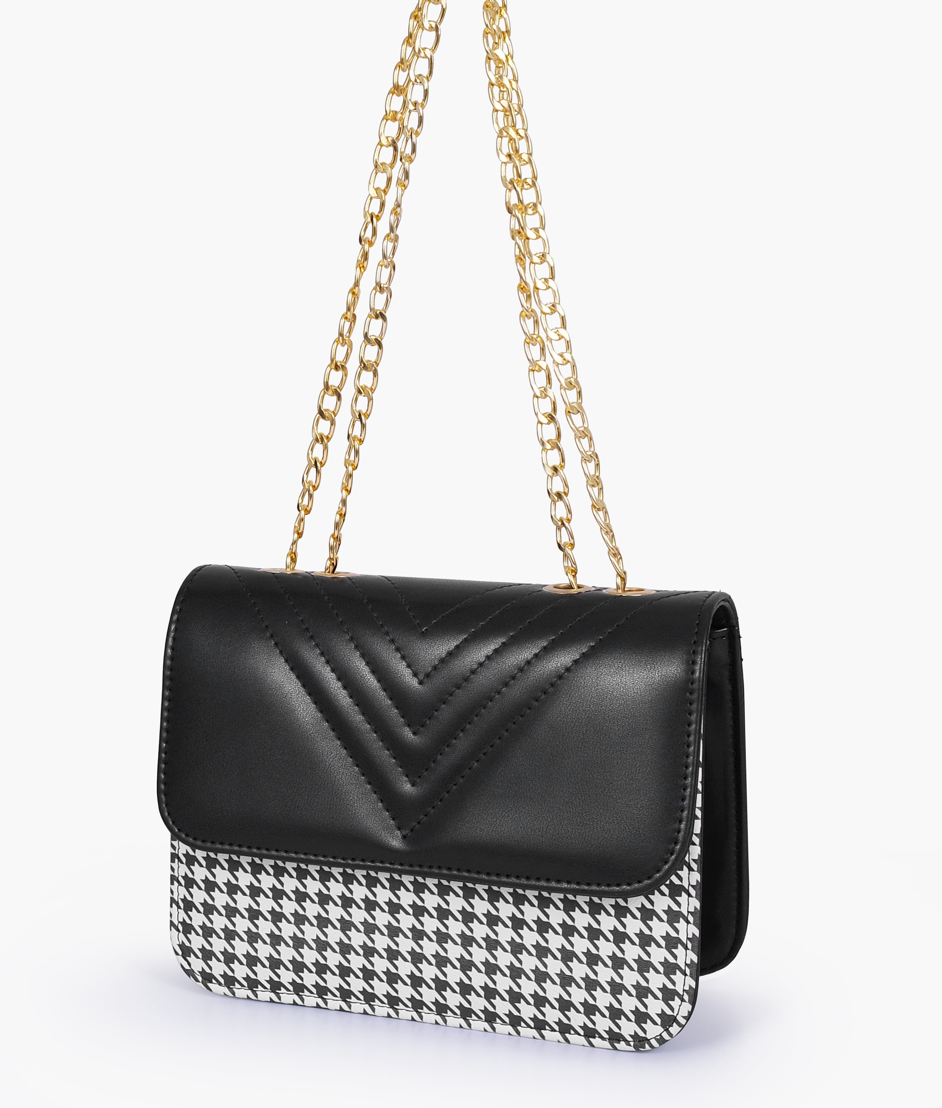 Sling Bags Leather Cross Body Bags For Ladies Black Houndstooth