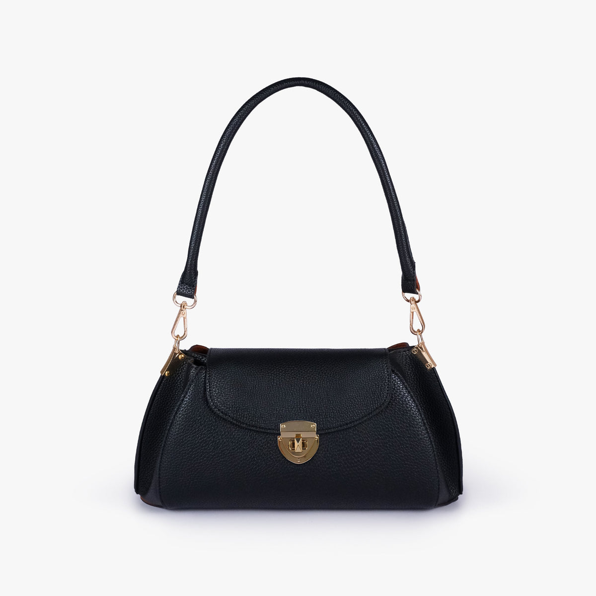 Front view of Black pebble baguette bag