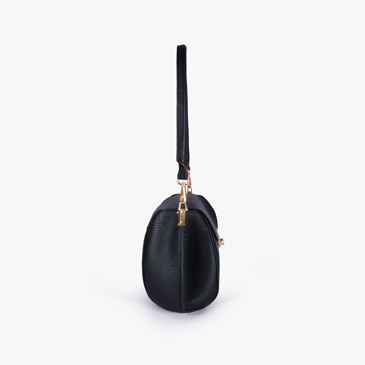 Side profile of Black pebble baguette bag