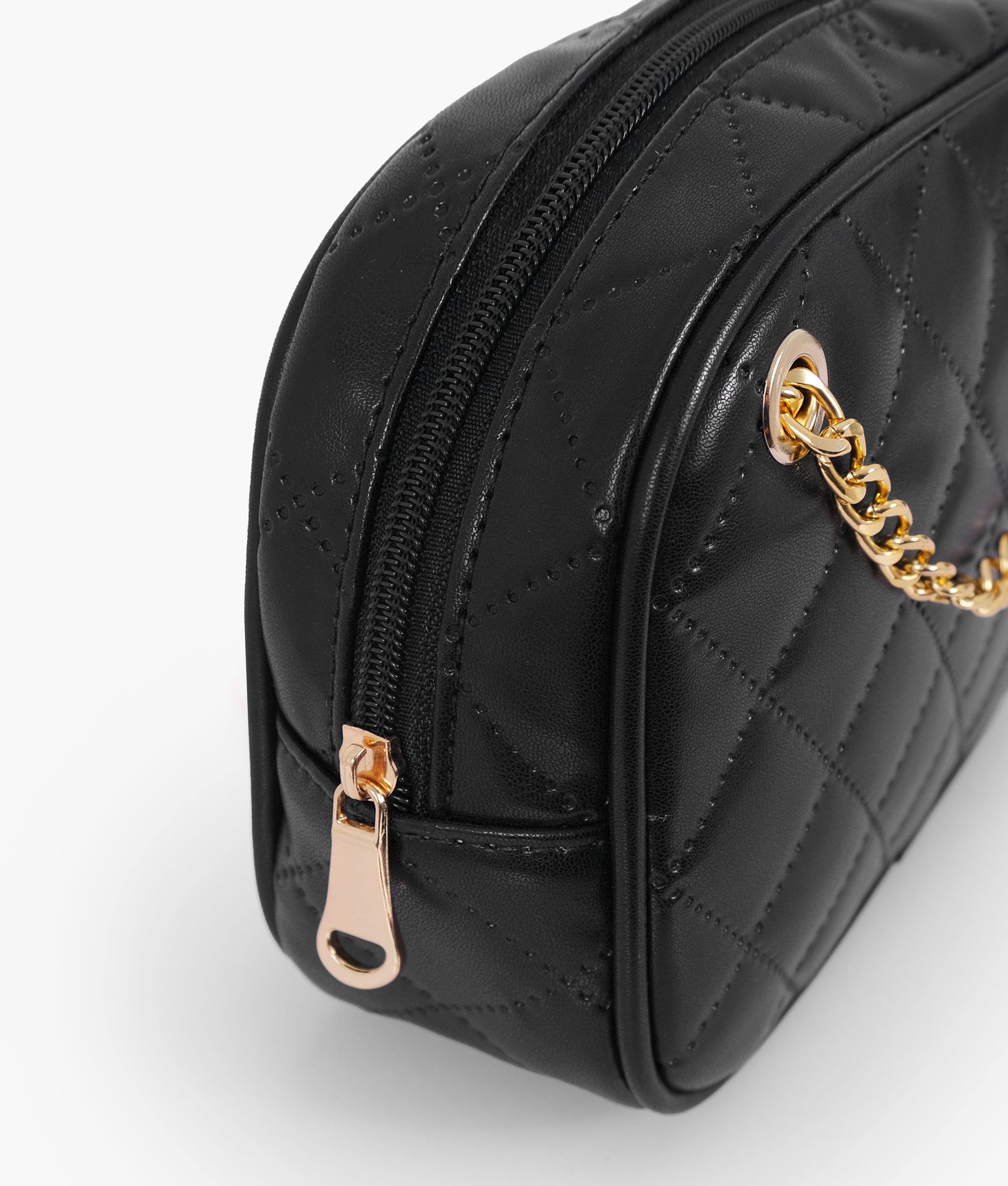 Black quilted rectangle cross-body bag