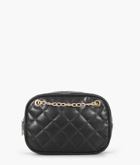 Black quilted rectangle cross-body bag