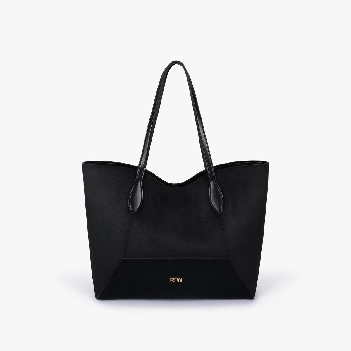 Front view of Black suede Arc tote bag