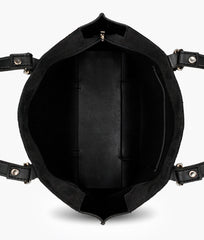 Black suede double-handle tote bag