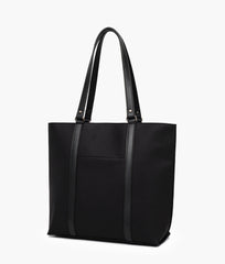 Black suede double-handle tote bag