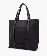Black suede double-handle tote bag - quarter