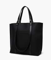 Black suede double-handle tote bag