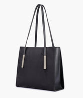 Black suede zipper shoulder bag with long handle - quarter