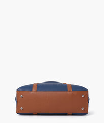 Blue and brown double-handle tote bag