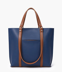 Blue and brown double-handle tote bag