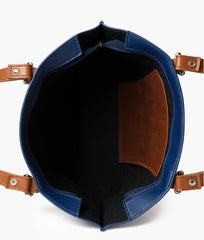 Blue and brown double-handle tote bag