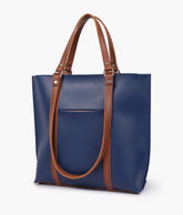 Blue and brown double-handle tote bag - quarter