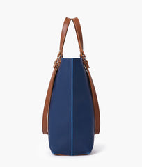Blue and brown double-handle tote bag