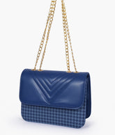 Blue houndstooth chain cross-body bag