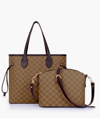 Brown checkered neverfull two piece set