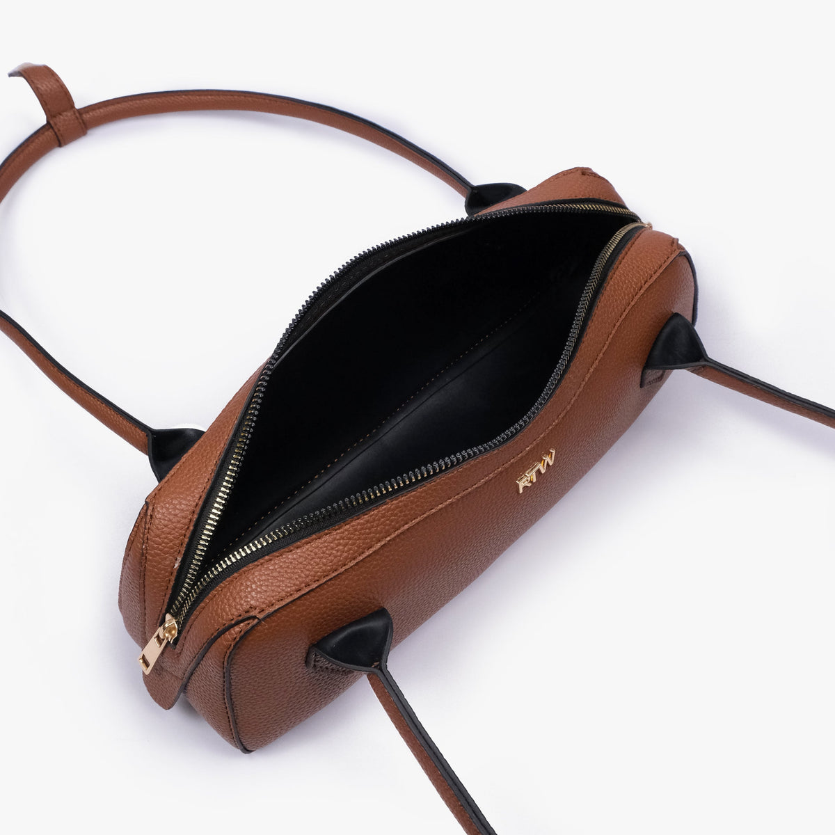Interior of brown east-west baguette bag