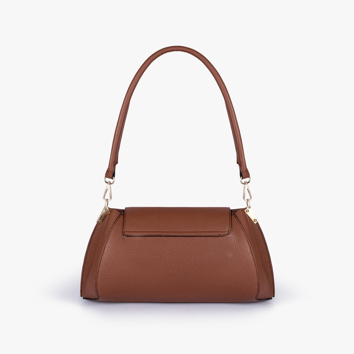 Back view of Brown pebble baguette bag with exterior slip pocket