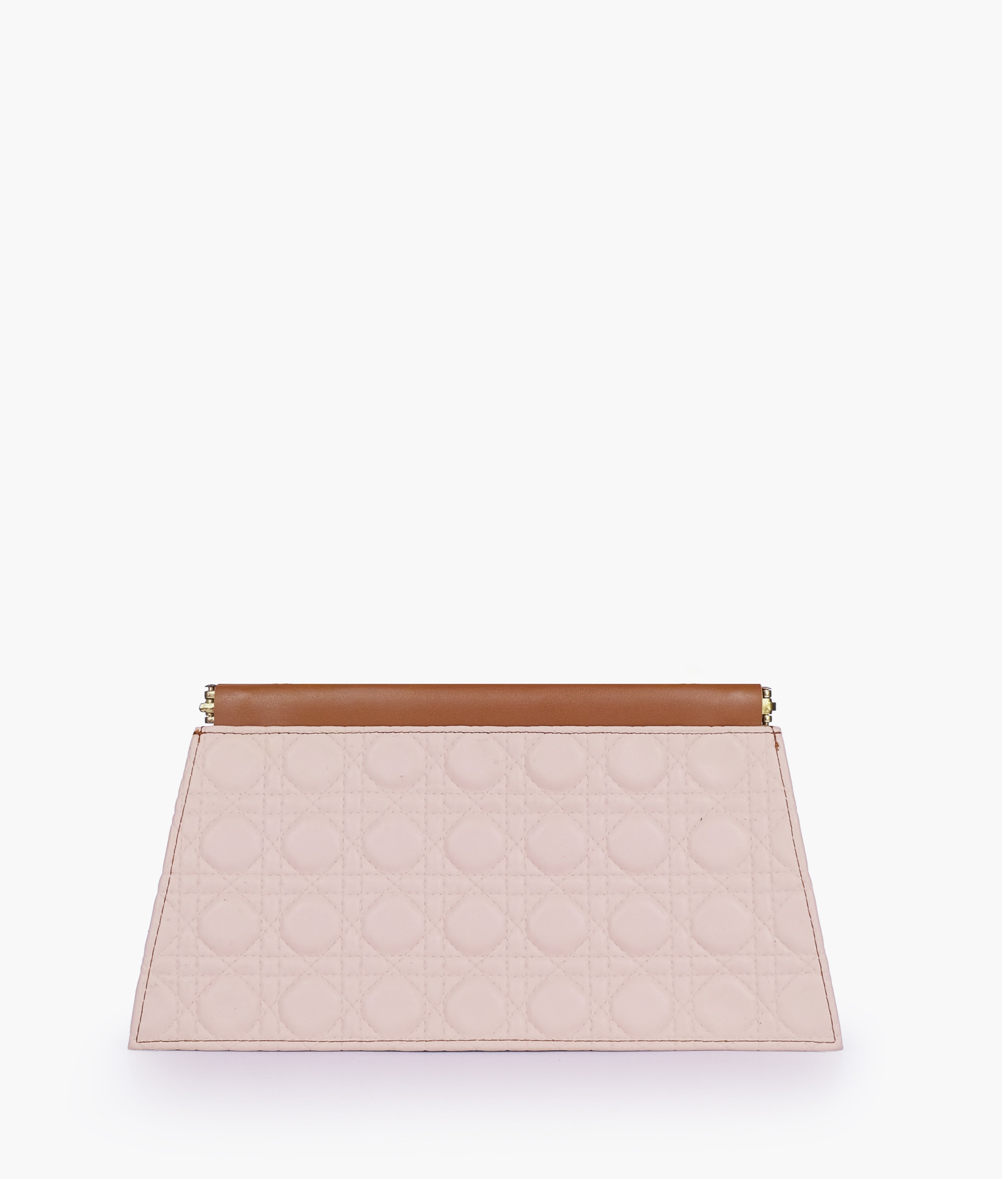 Brown quilted evening clutch with snap closure