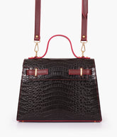 Burgundy and black crocodile cross-body bag with top-handle