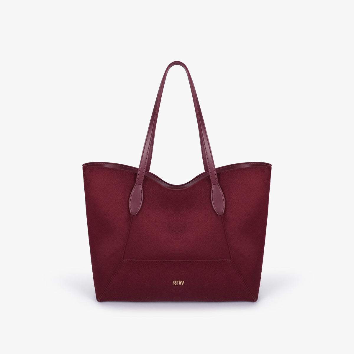 Front view of Burgundy suede Arc tote bag