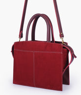 Burgundy suede trapeze top-handle bag