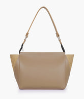 Coffee suede trio twist handbag