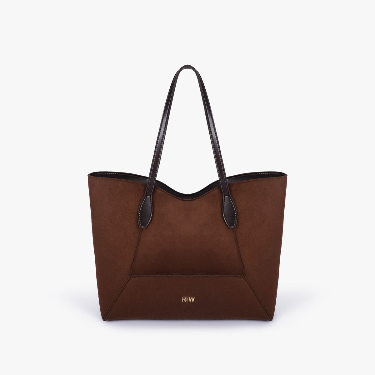 Front view of Dark brown suede Arc tote bag