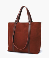 Dark brown suede double-handle tote bag