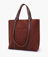 Dark brown suede double-handle tote bag - quarter