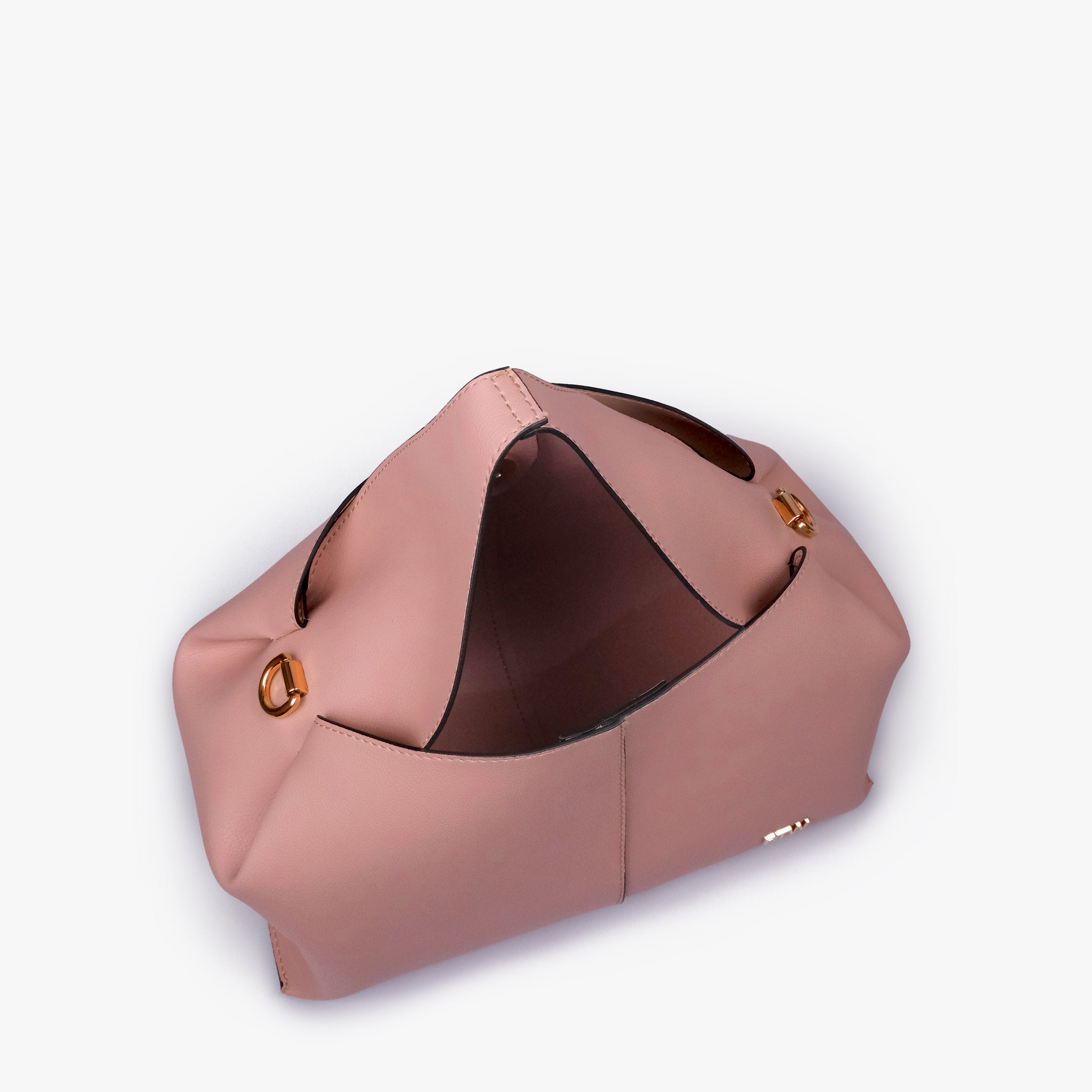 Open interior of Pink draped mini tote