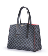 Black checkered multi compartment satchel bag