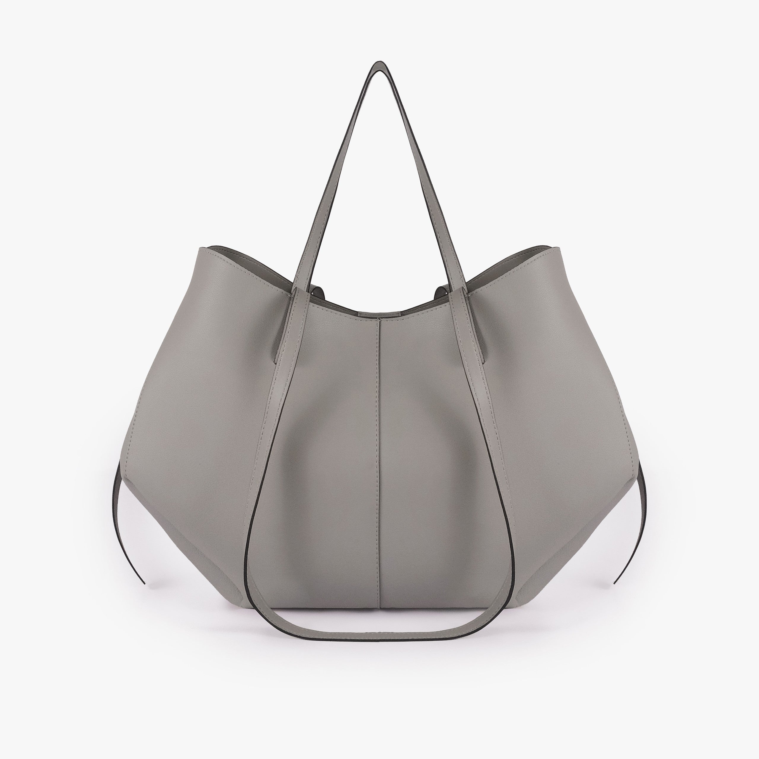 Grey atelier tote — back view alone showing wing-cut origami panels and slim handles