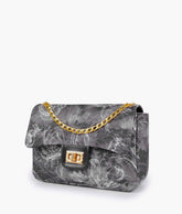 Black printed mini bag with chain