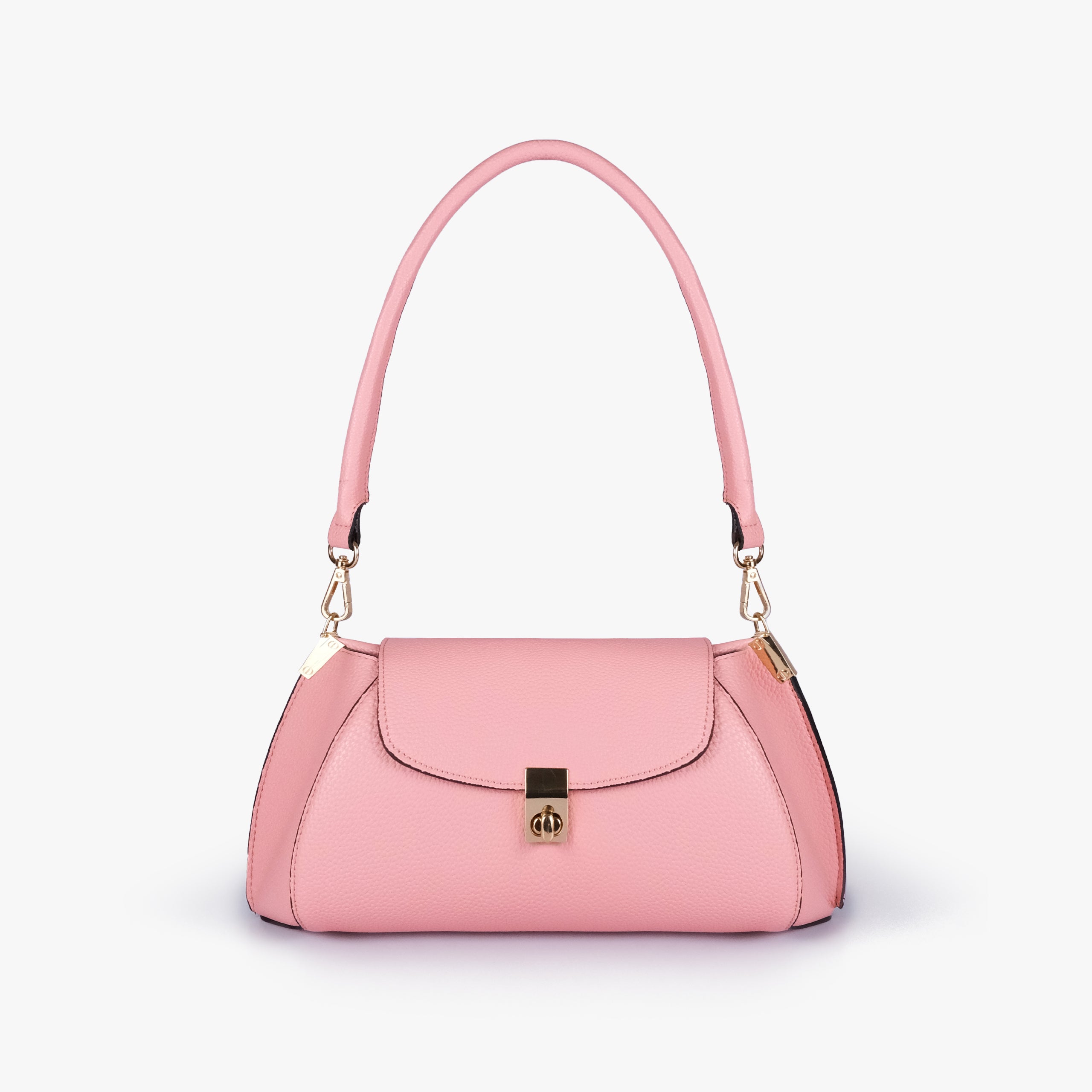 Front view of Blush pink pebble baguette bag