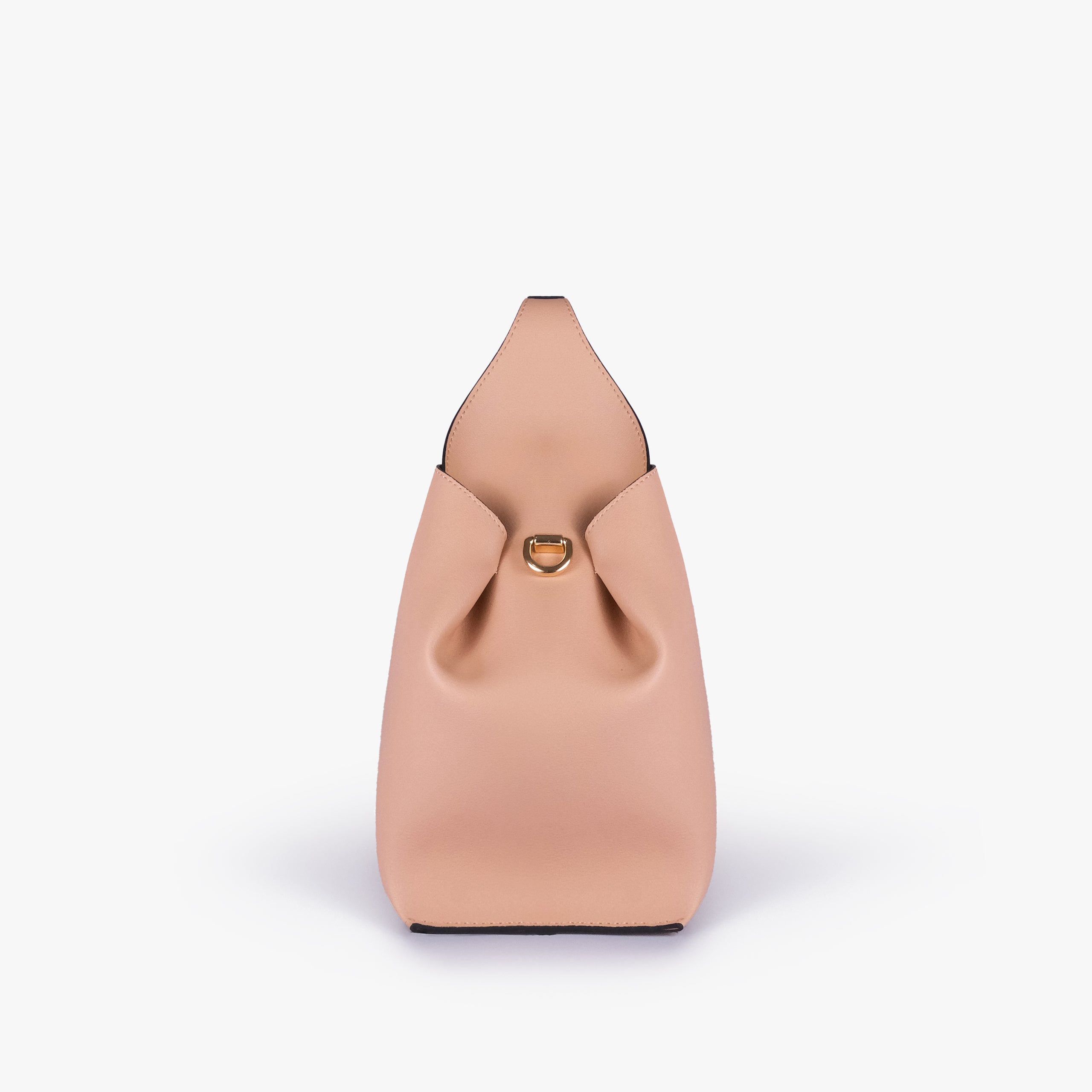 Side profile of Peach draped mini tote