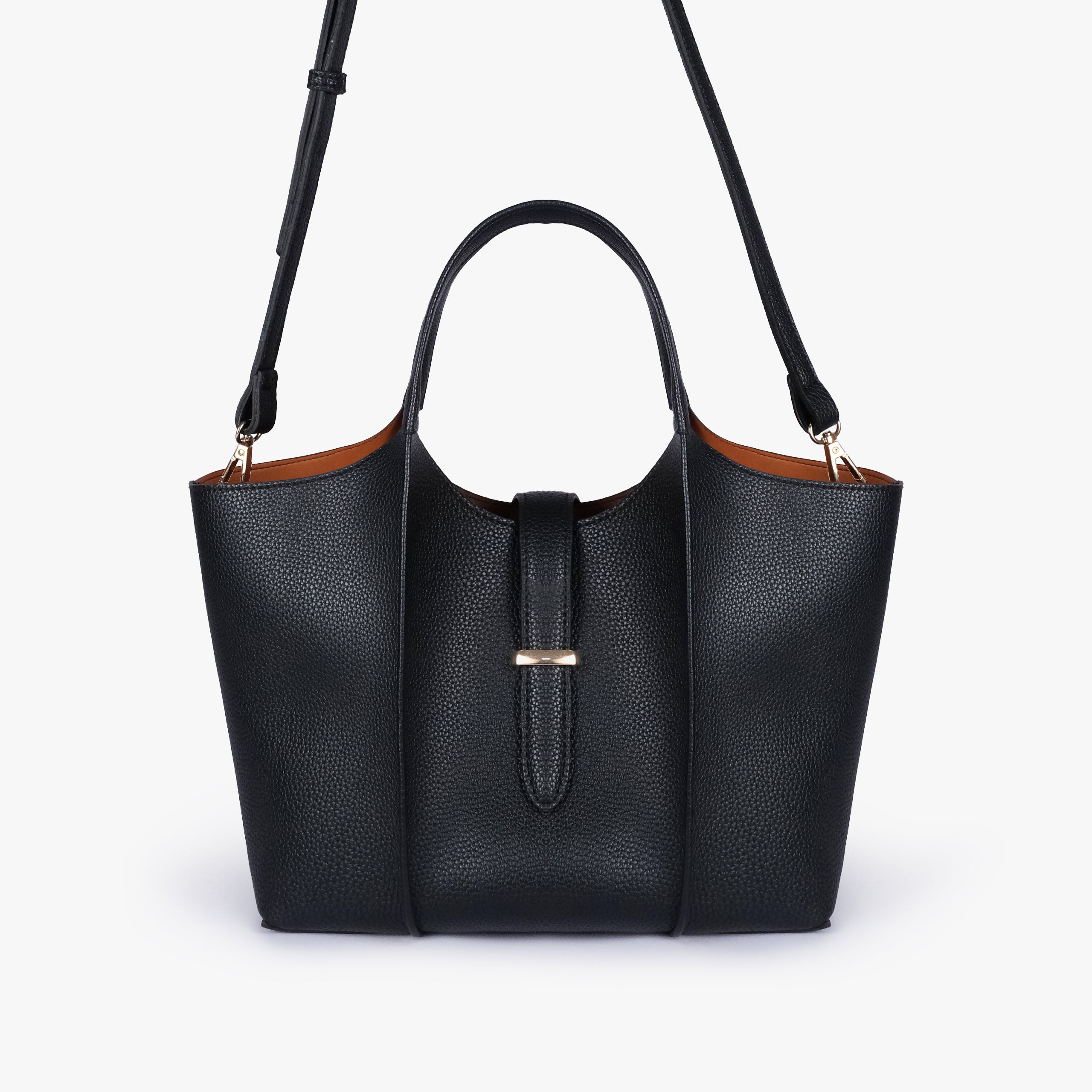 Black scoop mini tote bag with detachable shoulder strap