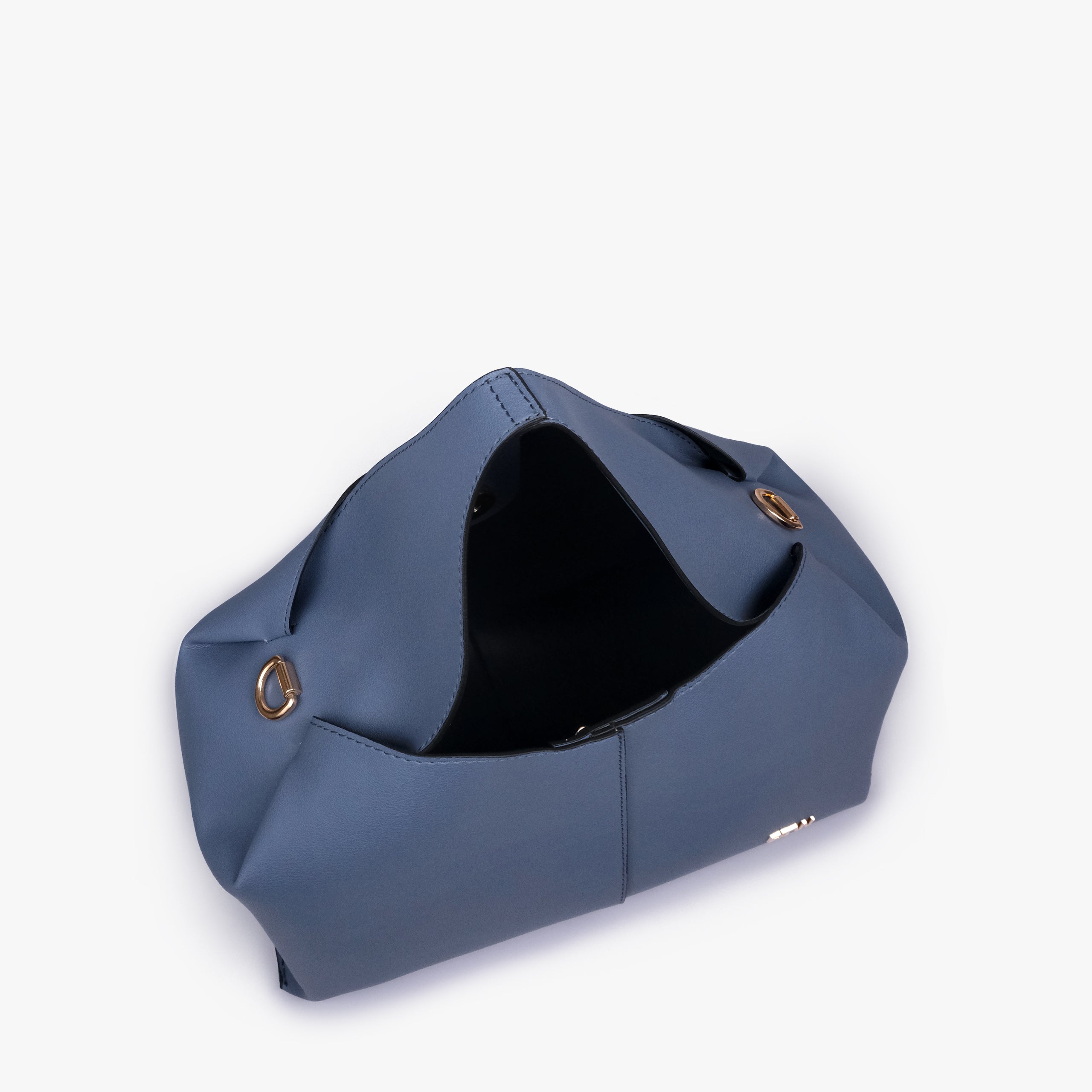 Open interior of Sky blue draped mini tote