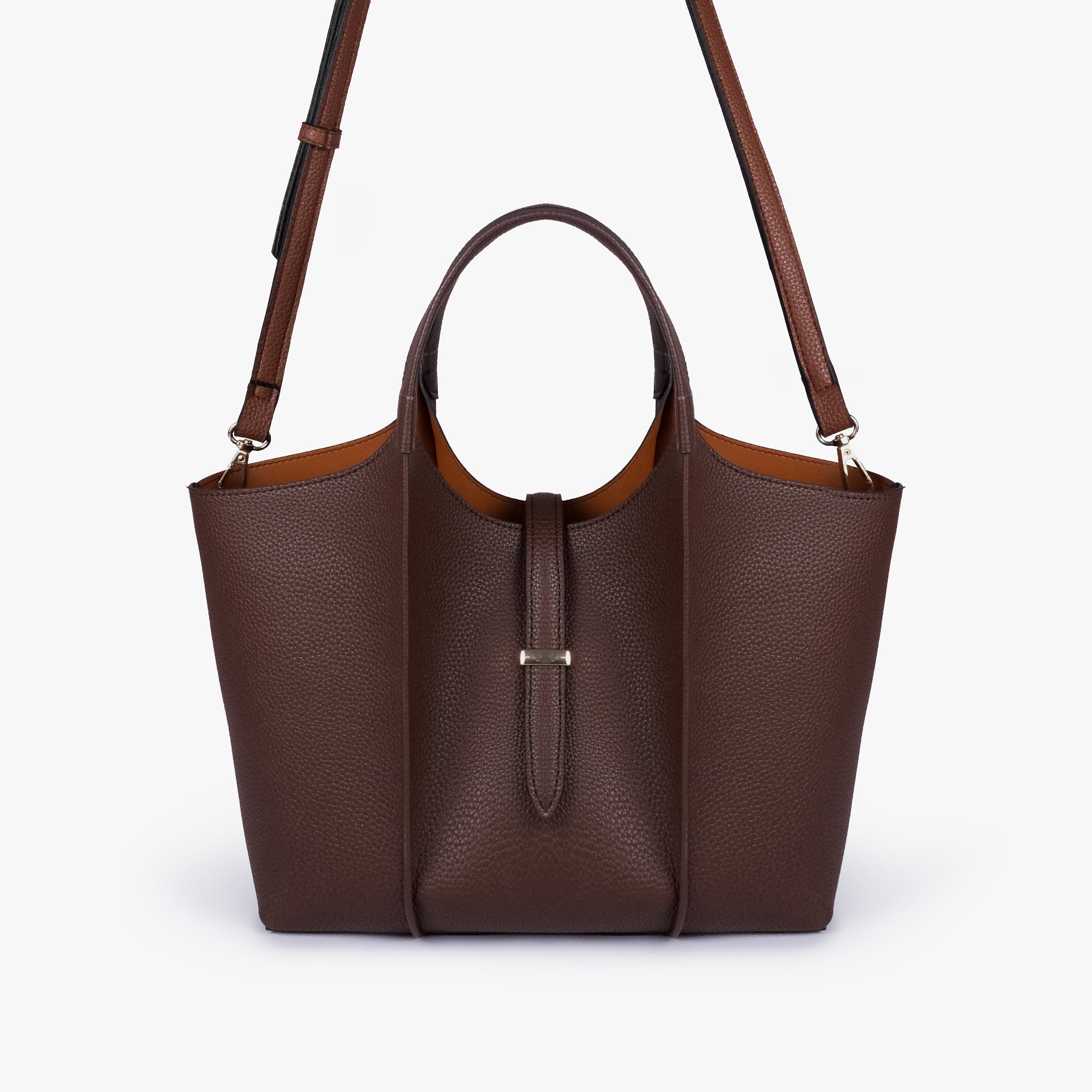 Dark brown scoop mini tote bag with detachable shoulder strap