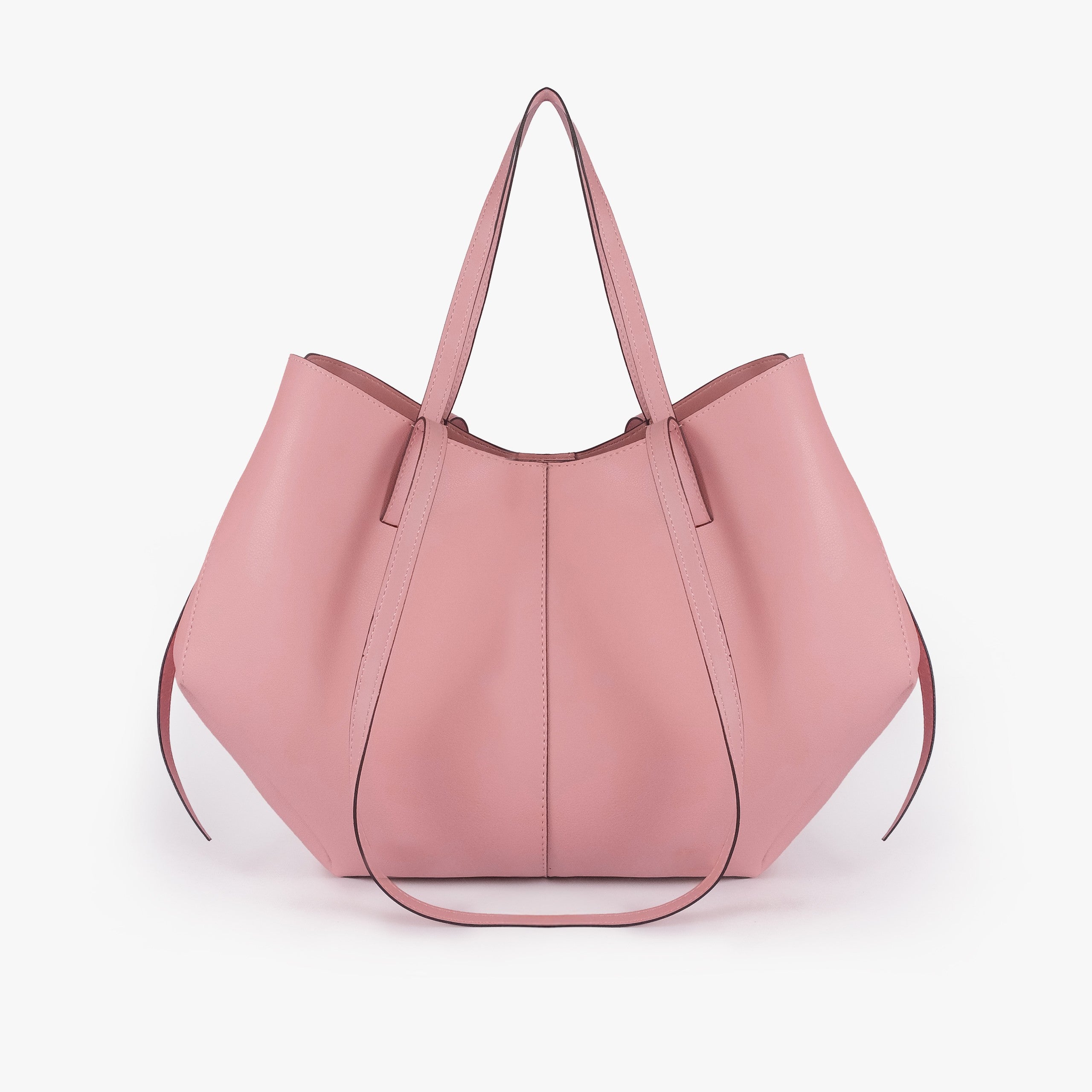 Pink atelier tote — back view alone showing wing-cut origami panels and slim handles