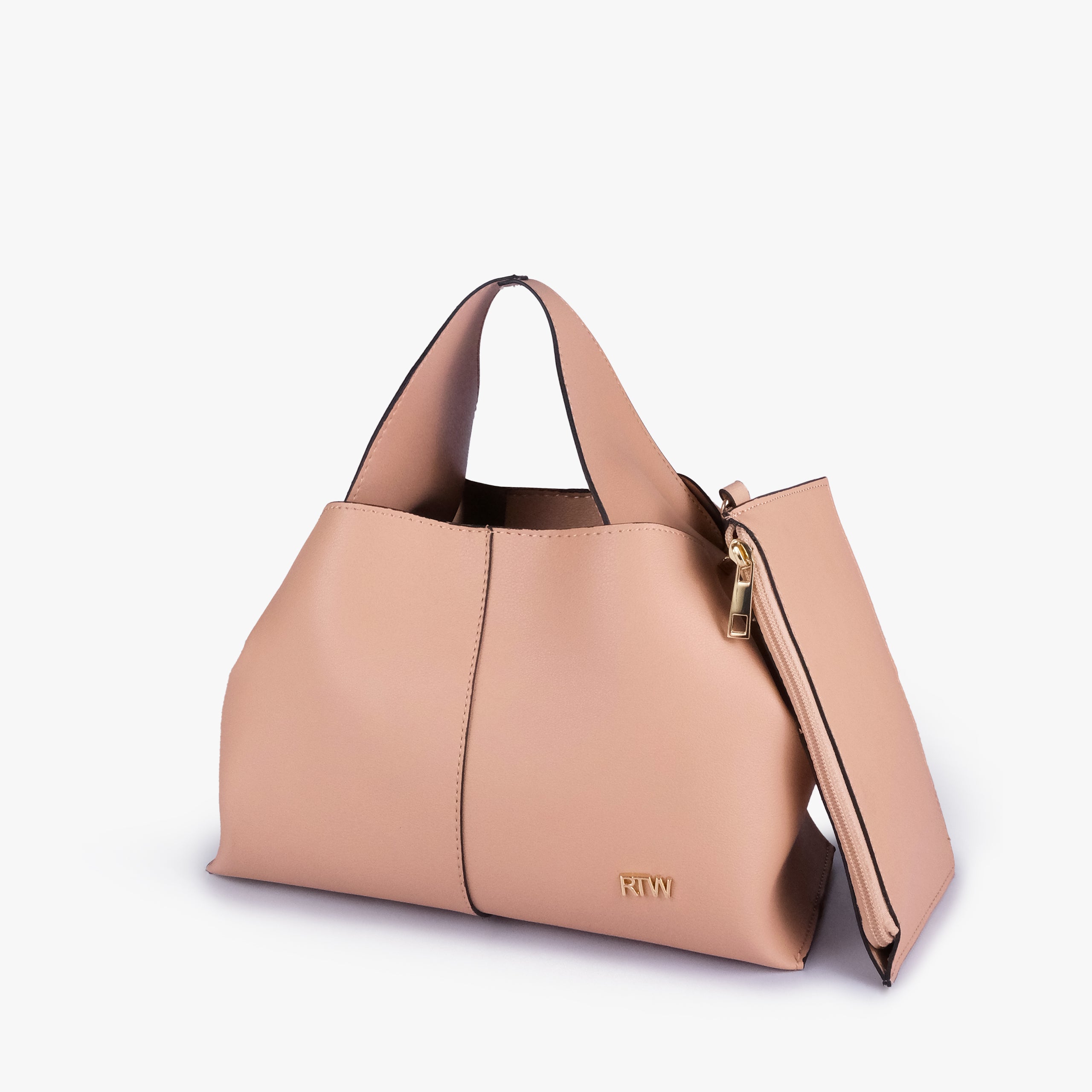 Peach draped mini tote in three-quarter view